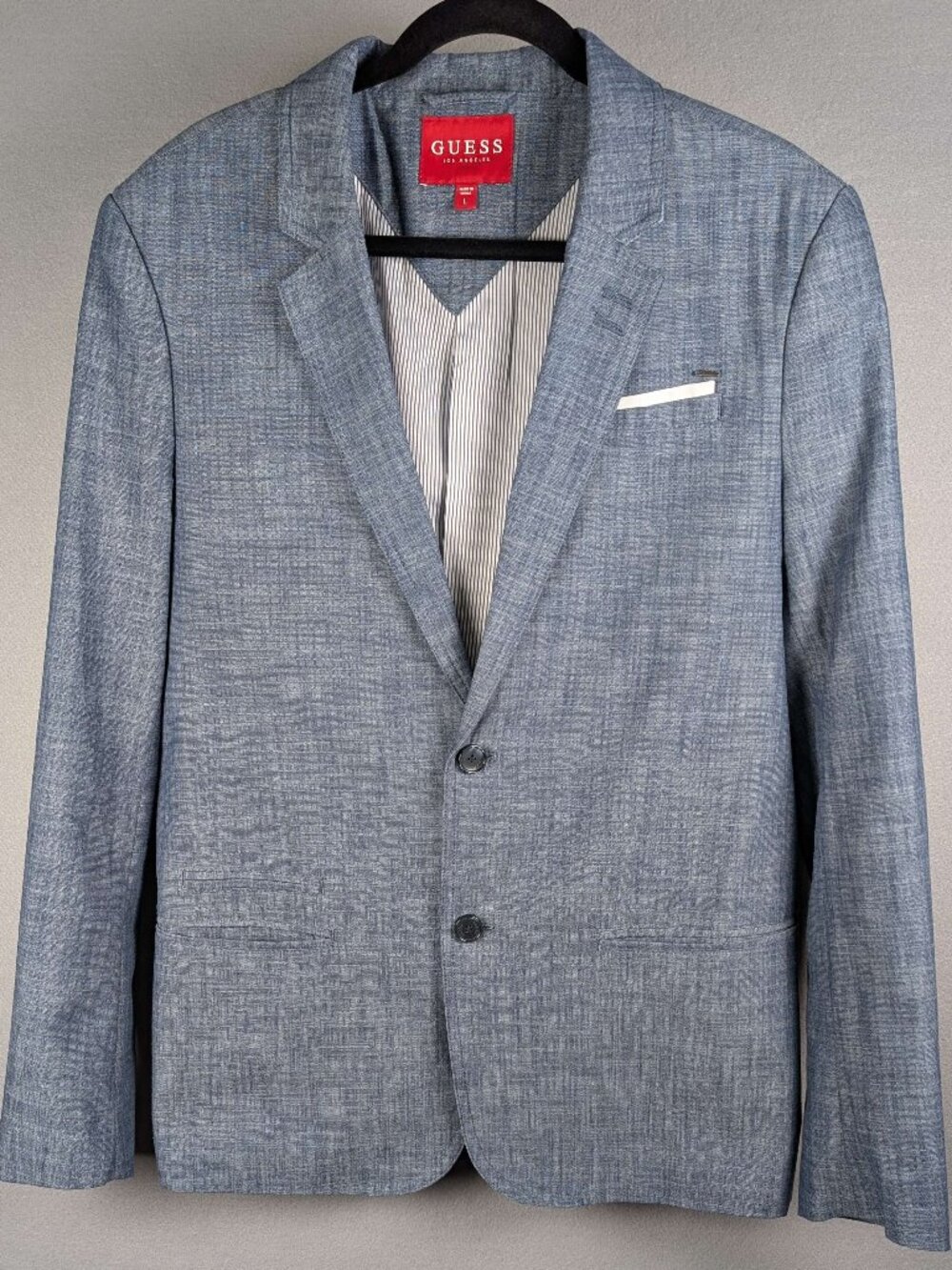 Guess Blazer Jacket Lightweight 2 Button Blue Lined Cotton Classic Men's L